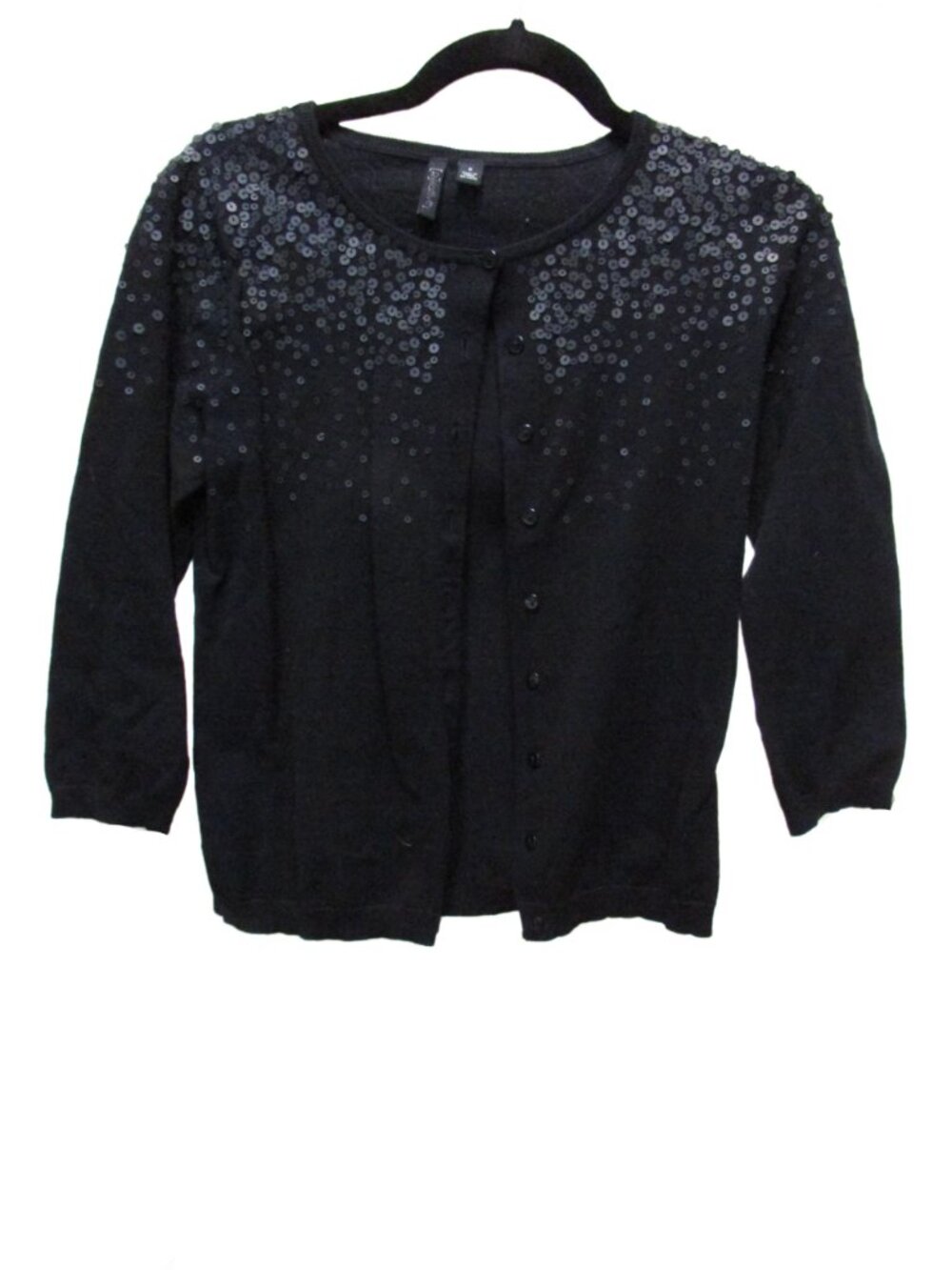 Relativity Black Sequin Neckline Button Cardigan Sweater Small